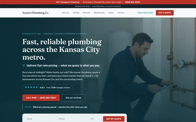 The live Plumbing demo site we built