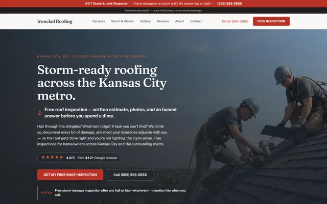 The live Roofing demo site we built